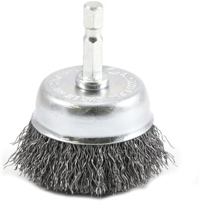 Forney 72729 Wire Cup Brush, Coarse Crimped with 1/4-Inch Hex Shank, 2-Inch-by-.012-Inch, Silver