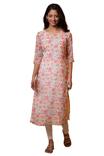 Image of Aurelia Women's Polyester Straight Fit Floral Print Straight Kurta