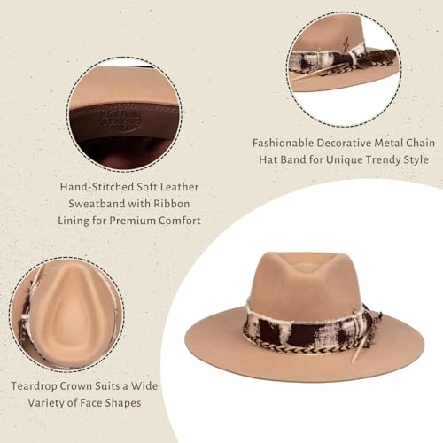 Image of RUEDIGER Vintage Wide Brim Fedora Hats 100% Wool Stiff Felt Hat Rancher Hat with Lightning Logo Handmade Distressed /Burned