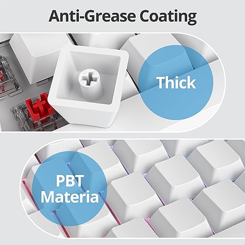 Image of Guffercty kred Blank Keycaps Thick PBT Cherry Profile, 129 Keys Minimalist White Keycap Set with 7U Spacebar for Mechanical Keyboard(Blank White)