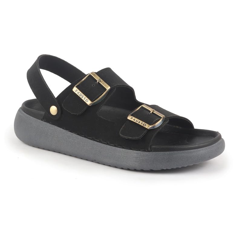 Image of FAUSTO Men Open Toe Double Strap Stitched Waterproof Sandals with Back Support|Soft Cushioned Insole|Summer Slip-On Slipper|Perfect For Monsoon Rainy Season