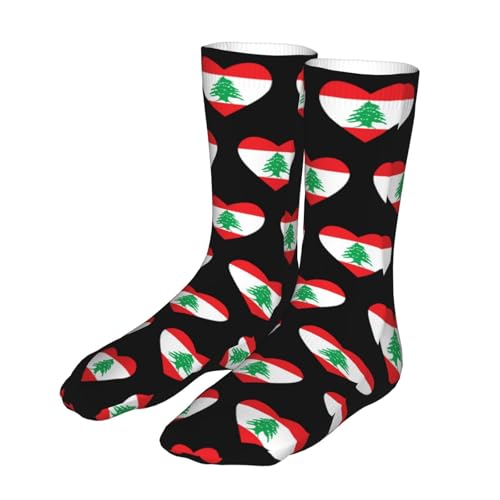 Flag of Lebanon Heart Casual Calf Socks for Men's and Women's Soft Comfortable Winter Warm2
