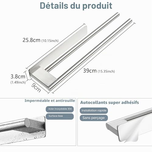 Porte Serviette Adhésif Inox 2 Bras Y0053 OETAMS