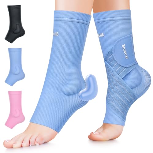 Rakiie Ankle Brace with Silicone Pad, Ankle Brace (1 Pair) for Women and Men with Adjustable Strap, Compression Support Sleeve for Running, Gym, Football, Basketball, Blue XL