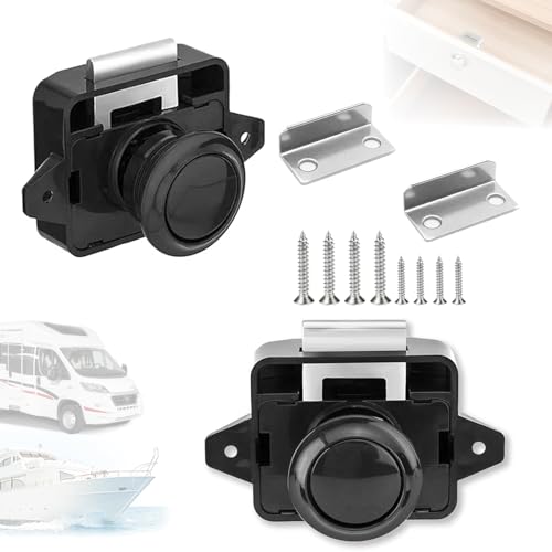 2 Stück Wohnmobil Schlösser, Push-Lock, Schlüsselloses Metall Druckknopf, Aluminiumlegierung Push Lock Button Schloss, Yacht/Schrank (Schwarz)