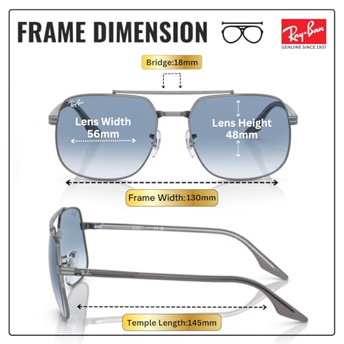 Image of Ray-Ban RB3699 Square Shaped Sunglasses for Men & Women with Official RAYBAN Eyewear Kit