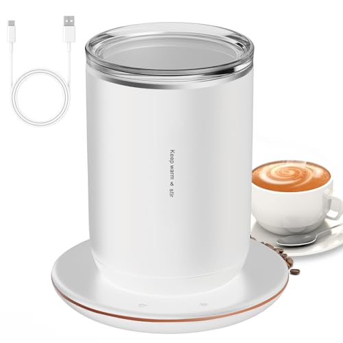 NYSUZHOUJI SELF STIRRING COFFEE MUG WARMER 55? CONSTANT TEMPERATURE CUP WITH STAINLESS STEEL INSULATED CUP (White)