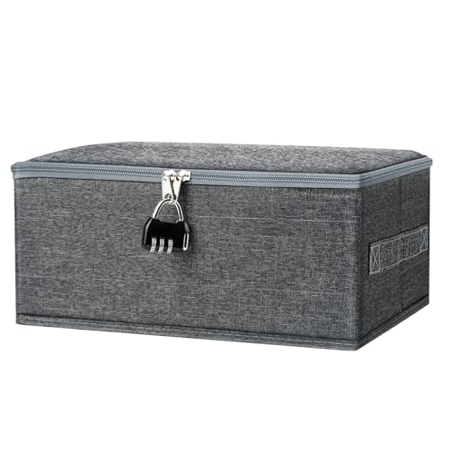 Humtudeit Scatola con serratura, scatola con coperchio, in tessuto, scatole richiudibili, cassaforte per caramelle, scatola con serratura per vestiti, giocattoli (30 x 20 x 14 cm)
