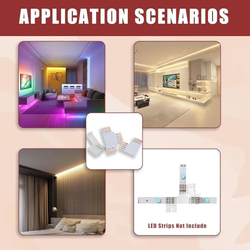 Qtksceadlnce 30 Pièces Connecteurs Ruban LED 10mm, 4 Broches Connecteur Sans Espace Comprend 5 En Forme De L 5 En Forme T 20 à ruban lumineux pour lumineuses LED multicolores RVB – vue 5