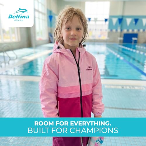 Delfina Kids Swim Parka Age 9–14 Years, Removable Sleeves Unisex Youth Swim Jacket, Water & Wind-Resistant Fleece-Lined Poolside Parka | Hood & Double Zipper | Pink - image 2