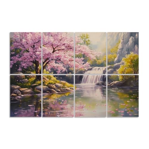 8 Pack Paneles Acústicos de Arte Absorbentes de Sonido Color Rosado con Diseño de Árbol Cerezo y Roca 48"x32" miniatura 1
