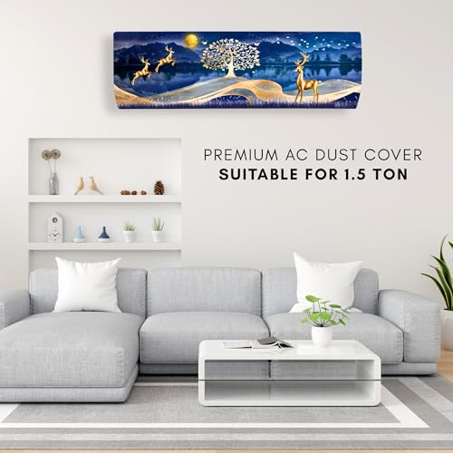 Image of Printed Split Ac Cover Indoor Unit For 1.5 Ton Capacity AC, Inner Unit Ac Cover, All Weather Cover /Attractive Digital Prints /Dustproof /Silken water-resistant Split Ac Cover (Gold Deer)