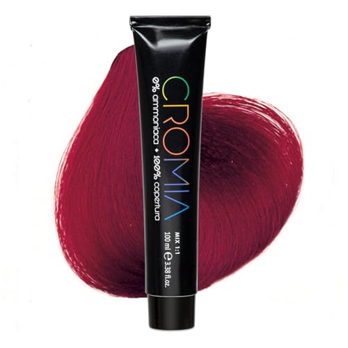 Cromia, Tinta per Capelli Senza Ammoniaca, Effetto Brillante e Colore Intenso, Completa Copertura dei Capelli Bianchi, Colorazione Permanente in Crema, Facile Applicazione, Rosso Scuro Intenso 6.66