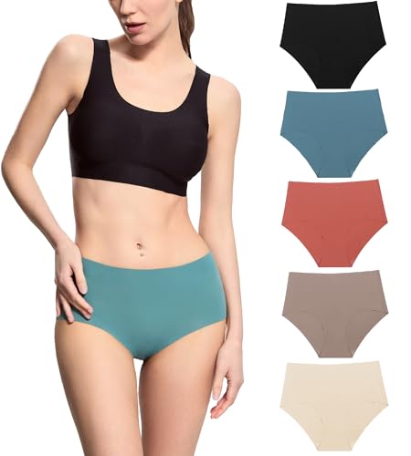 Donppa Bragas Mujer Sin Costuras Invisible Braguitas Cintura Media/Baja Suave Estire Bikini Culotte Pack de 3/5 Highwaist-Multicolor L