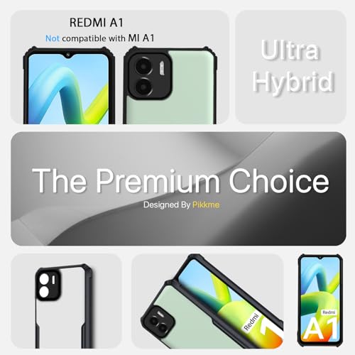 Image of Outlouders Back Cover for Redmi A1 / A2 | Ultra Hybrid Transparent | Full Camera Protection | Raised Edge | Crystal Clear Bumper Case(Black)