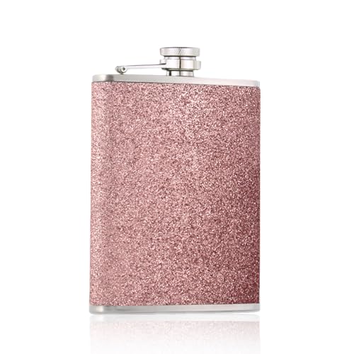Fiaschetta da 304 rosa, 8 oz/240 ml, in acciaio inox, per donne, fiaschetta con glitter a prova di perdite, in acciaio inox, per uomini e donne, per escursioni, arrampicata, pesca, campeggio, whiskey