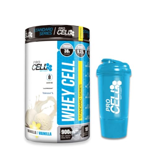 PROCELL | PACK WHEYCELL 900 GR + SHAKER | Proteína Whey Pura | 100% Concentrado de Suero de Leche Premium | Aumentar Masa Muscular | Sin Gluten (900 gr, Vainilla)