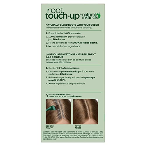 Clairol Root Touch-Up by Natural Instincts Permanent Hair Dye, 6 Light Brown Hair Color, Pack of 1