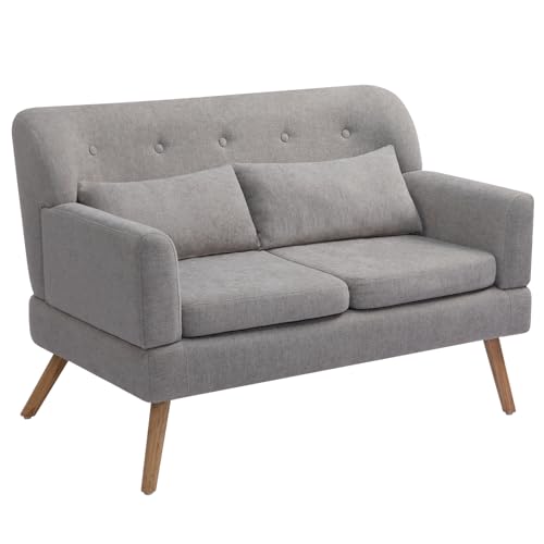 HollyHOME Sofa 2 Plazas Pequeño Sofa de Dos Plazas con Patas de Madera 117cm Relax Sofá para Salon Dormitorio Sala de Estar Oficina, Gris