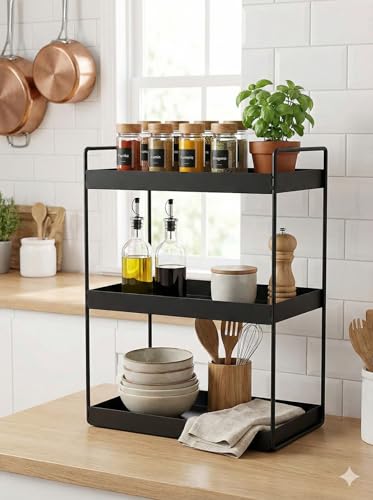 Image of Homify Metal 3-Tier Standing Spice Rack Storage Organizer, Bathroom Countertop Storage Shelf Cosmetic Organizer And Home /Kitchen Spice Rack