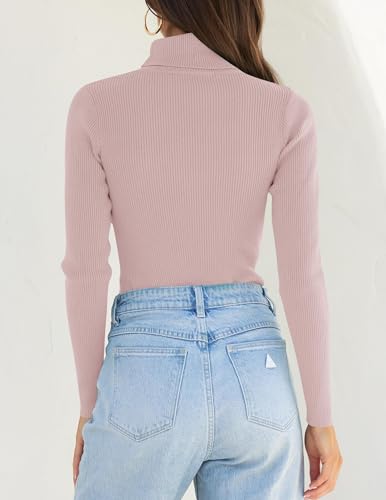 Image of ZESICA Women's Turtleneck Long Sleeve Shirts 2026 Spring Trendy Tops Slim Fitted Ribbed Knit Basic Casual Sweater