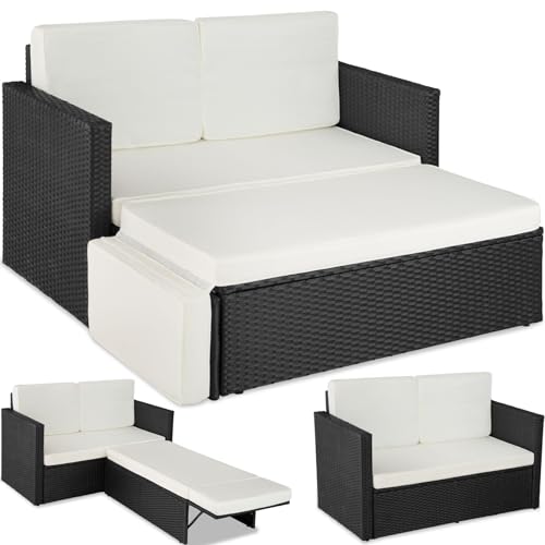 VidaXL Outdoor Sofa Schwarz Mit Stauraum - Rattan Gartenmöbel Für 2 Personen