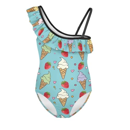 UNICEU Cute One Piece Swimsuit for Teen Girls One-Shoulder Ruffles Bathing Suit Quick Drying Adjustable Strap Swimwear