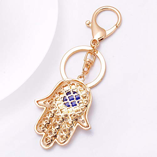 Qtkj Blue Evil Eye Hamsa Hand Keychain Crystal Keychain Charm Purse Pendant Handbag Bag Decoration Holiday (Gold) #TOP3