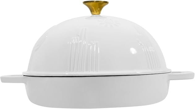 Flavehc Bread Oven Cast Iron Bread Dutch Oven with Cloche Lid for Bread Baking White Enameled Cast Iron Bread Oven with Dome Lid for Sourdough, 9.8 Inches