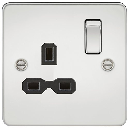 Knightsbridge FP7000PC Flat Plate 13 A 1G DP Switched Socket, Polished Chrome
