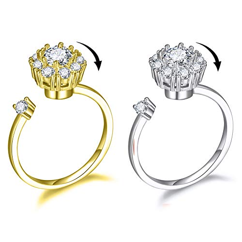 Rings for Women Engagement Style Ring Wrap Layering Stackable Ring Jewelry Gift Adjustable Sideways Gold Dipped Rings (Gold Band + Silver Band)