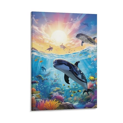 Decoration murale de poissons en impression sur toile grand format 20x30inch