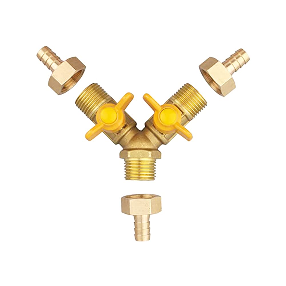 3-Wege-Absperrkugelhahn Aus Messing – 1,6 Cm Schlauchstutzen, 2 Schalter, Y-Form, Mit Klemmen Für Wasser/Luft/Kraftstoff