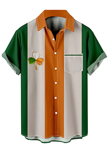 QIVICIMA Boys St Patricks Day Shirts Short Sleeve Clover Button Down Shirts Green Shamrock Casual Shirts2