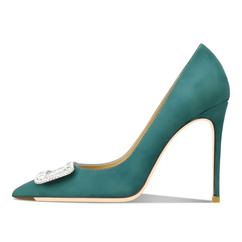 Image of Women's Pointed Toe Shallow Mouth Sexy Square Buckle Rhinestones 10cm Stiletto Heels Slip-on Wedding Party Banquet Big Size Shoes