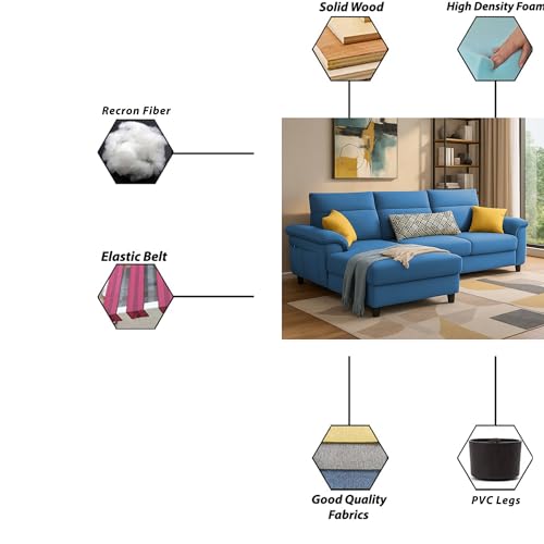 Image of Casaliving Seams LHS 4 Seater L Shape Sofa for Living Room (Turquise Fabric) Premium Fabric Sofa