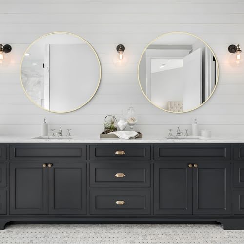 Image of WallBeyond 28 inch Round Mirror Gold Large Circle Wall Mirror for Bathroom with Metal Framed, Round Wall Mirror for Wall Decor, Vanity, Entryway Living Room