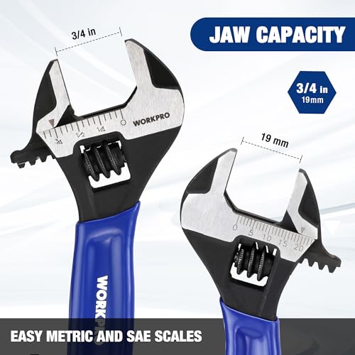 image for WORKPRO 4-Inch Mini Adjustable Wrench, Cr-V Steel Wide Jaw Black Oxide
