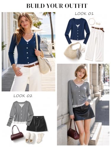 Image of Womens Lace Long Sleeve Top Paneled Henley Shirts Y2k 2000s Fitted Going Out Tops Blouse