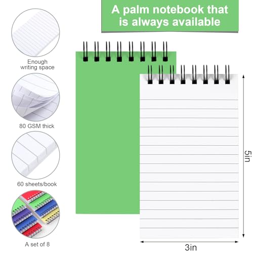 Utron Notatnik spiralny, kieszonkowy notatnik 3 x 5 z podwójną pętlą, mini notebooki w stylu biurowym, mały notatnik, mały notatnik, mały notatnik spiralny do domu, szkoły, biura, akcesoria podróżne