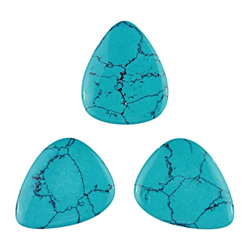 Turquoise Stone Guitar Or Bass Pick - 3.0 mm Ultra Heavy Gauge - 351 Shape - Specialty Handmade Stone Exotic Plectrum - 3 Pack