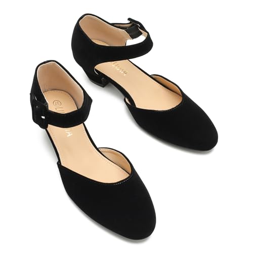 LIURUIJIA Women's Closed Toe Low Heel Dress Shoes Ankle Strap D'Orsay Work Office Comfortable Pumps3