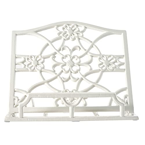 Metal Cookbook Stand for Cooking,Cast Iron Recipe Book Holder for Kitchen Counter, Cookbook Holder, Decorative Holder Stand for Various Books, iPads or Phones, White