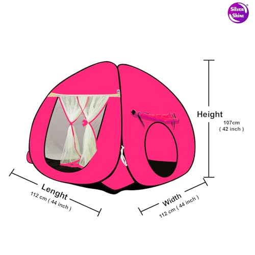Image of SILVER SHINE Foldable Kids Play Tent House | Pop-Up Indoor & Outdoor Playhouse for Boys & Girls | Multi-Purpose Tent with Fun Patterns - Easy Setup & Portable (Pink)