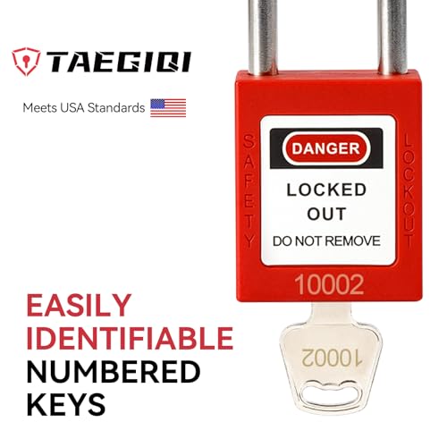 Image of Lockout Tagout Locks with Brass Core, Keyed Different, 10 Red Loto Locks, OSHA Compliant Safety Padlocks for Electrical Lock Out Tag Out Kits,G01