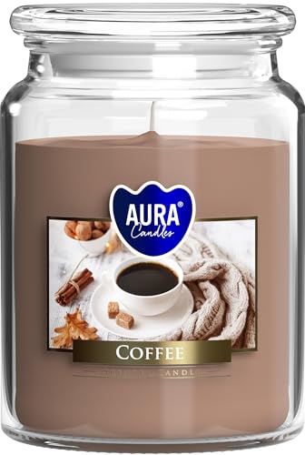 Bispol - Vela aromática grande en vaso de cristal con tapa, 100 horas de combustión, diámetro 9,9 cm y altura 14 cm, aroma café
