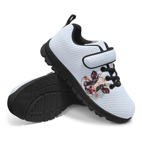 Cow Print Running Shoes for Boys Girls Tennis Sneakers Non Slip Athletic Walking Strap Shoes