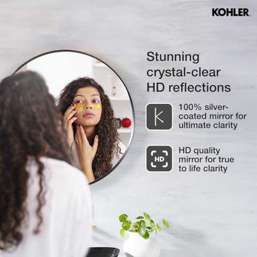 Kohler Essential 28" (71.12 cm) Round Decorative HD Mirror, Matte Black, Silver Coated