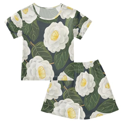 senya Short Sleeve Pajamas Sets Summer Cotton Sleepwear Flowers White
