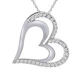 Pretty Jewels Collar de plata de ley S925 de corte redondo I-J de diamante doble corazón con colgante de amor de 45,7 cm de cadena